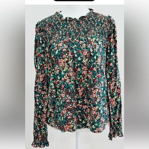 J. Crew Factory Black and Blue Ruffled Smocked Blouse